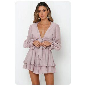 !! Dee Dee Long Sleeve Deep V Ruffle Mini Dress sz xs